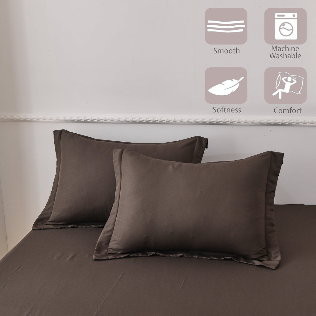 Premium Egyptian Cotton Bed Sheets Set 4 Piece Queen/Full Sheet Set Brown Gray Cotton Blend Fitted Sheet, Flat Sheet & 2 Pillowcases Bedding Set - Breathable Egyptian Cotton Flat & Fitted Sheets Detail