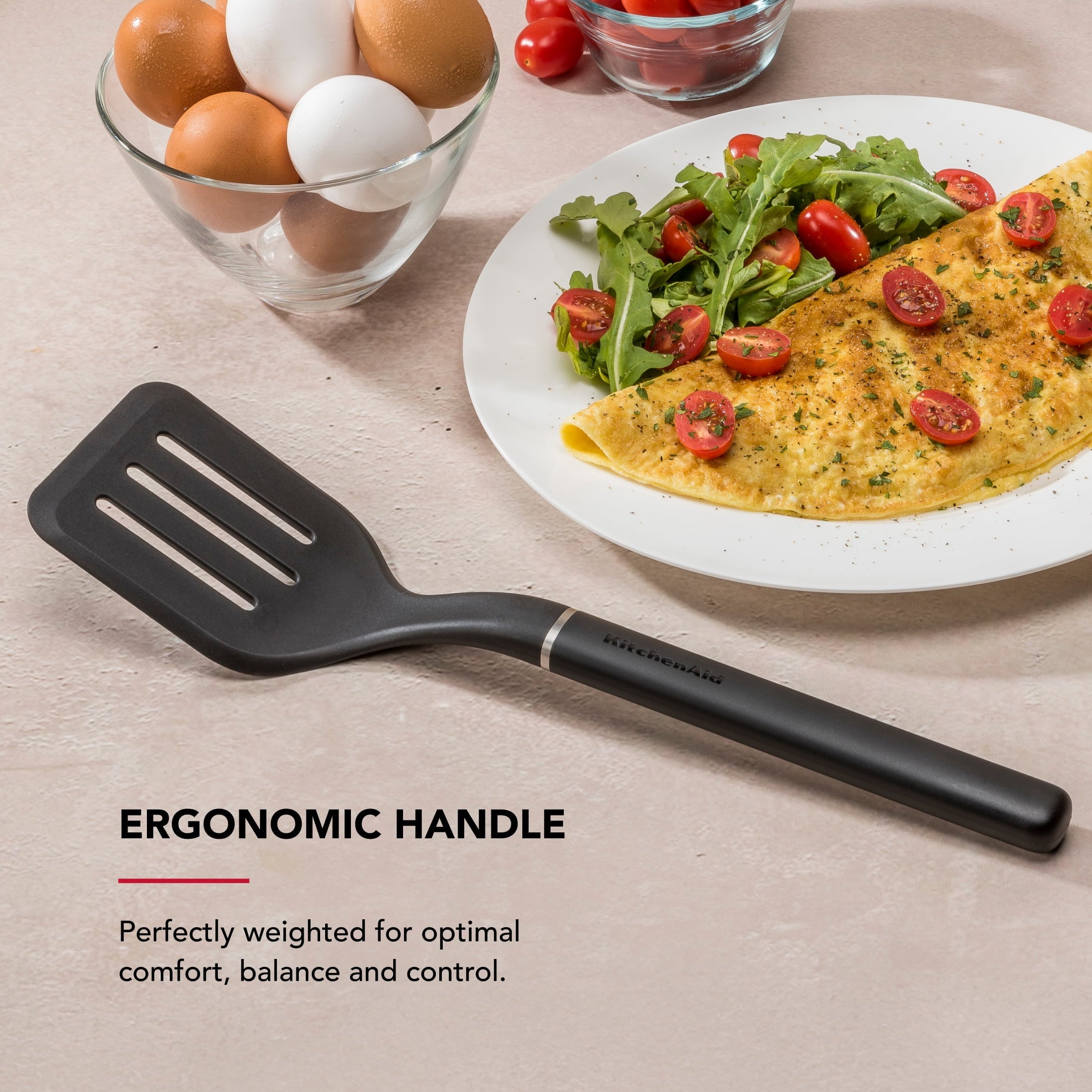 Heat-Resistant 3-Piece Cooking Utensils Set with Ergonomic Handles, Black - Heat-Resistant Silicone Cooking Spatula Turner Detail