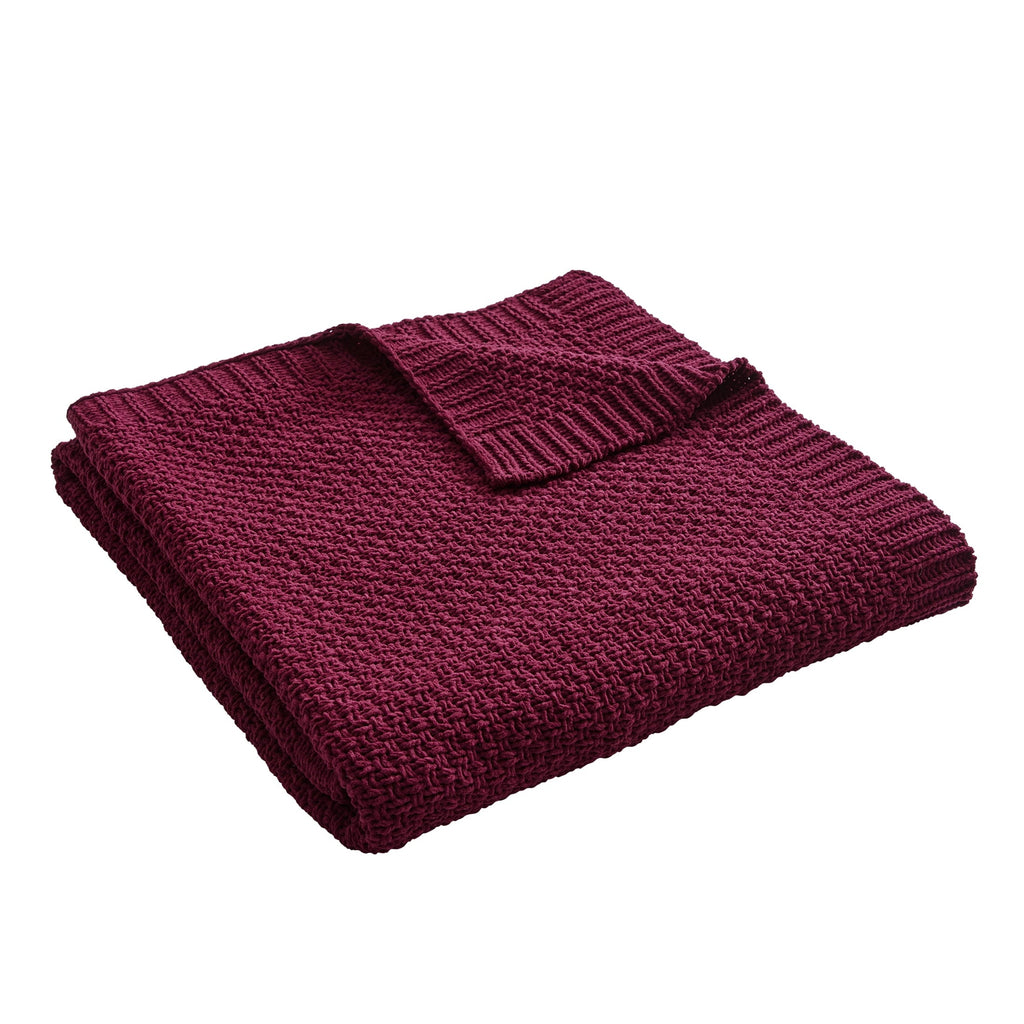 Cozy Fleece Chenille Knit Super Soft Oversized Throw Blanket, Merlot Wine - Cozy Fleece Throw Blanket for Couch & Bed Detail