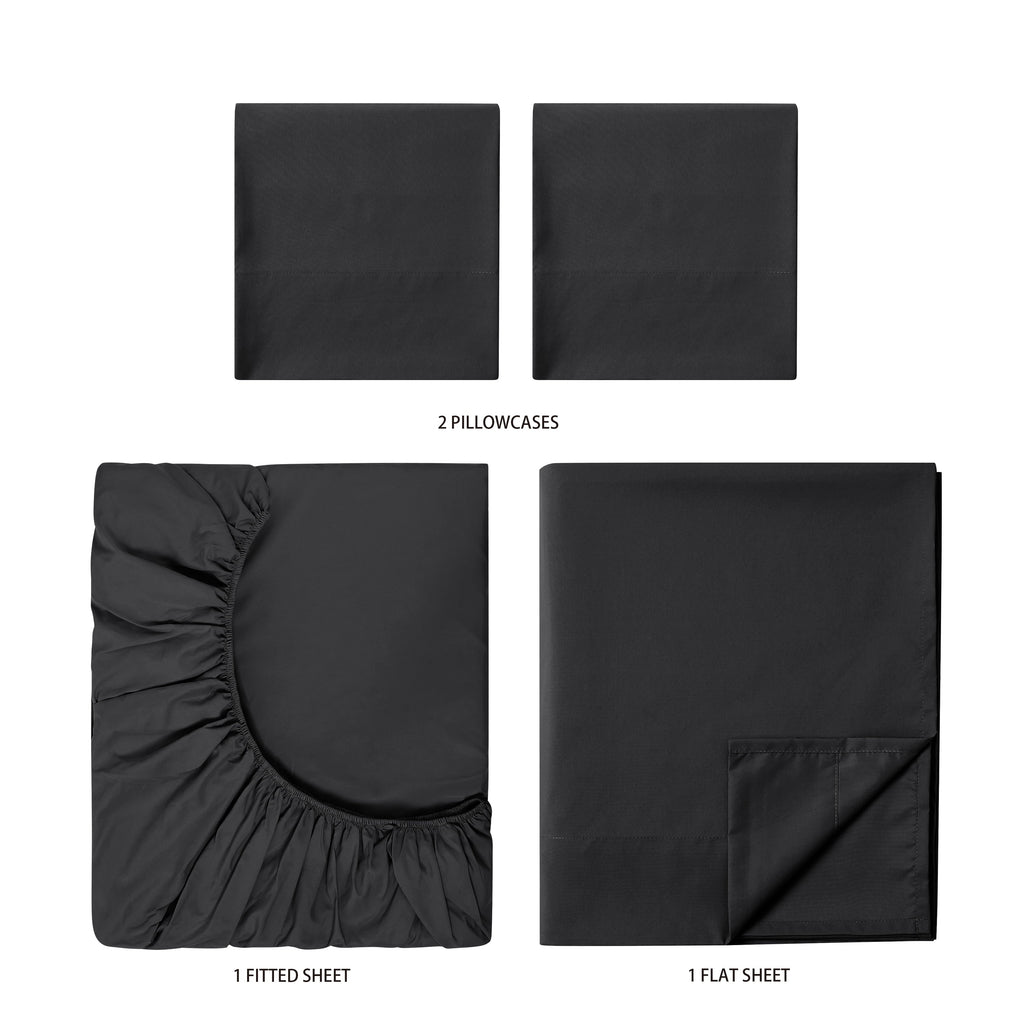 Ultra-Soft Microfiber Bed Sheet Set, Queen, Rich Black, 4 Piece - Premium Ultra-Soft Pillowcase Pair for Sleeping Detail