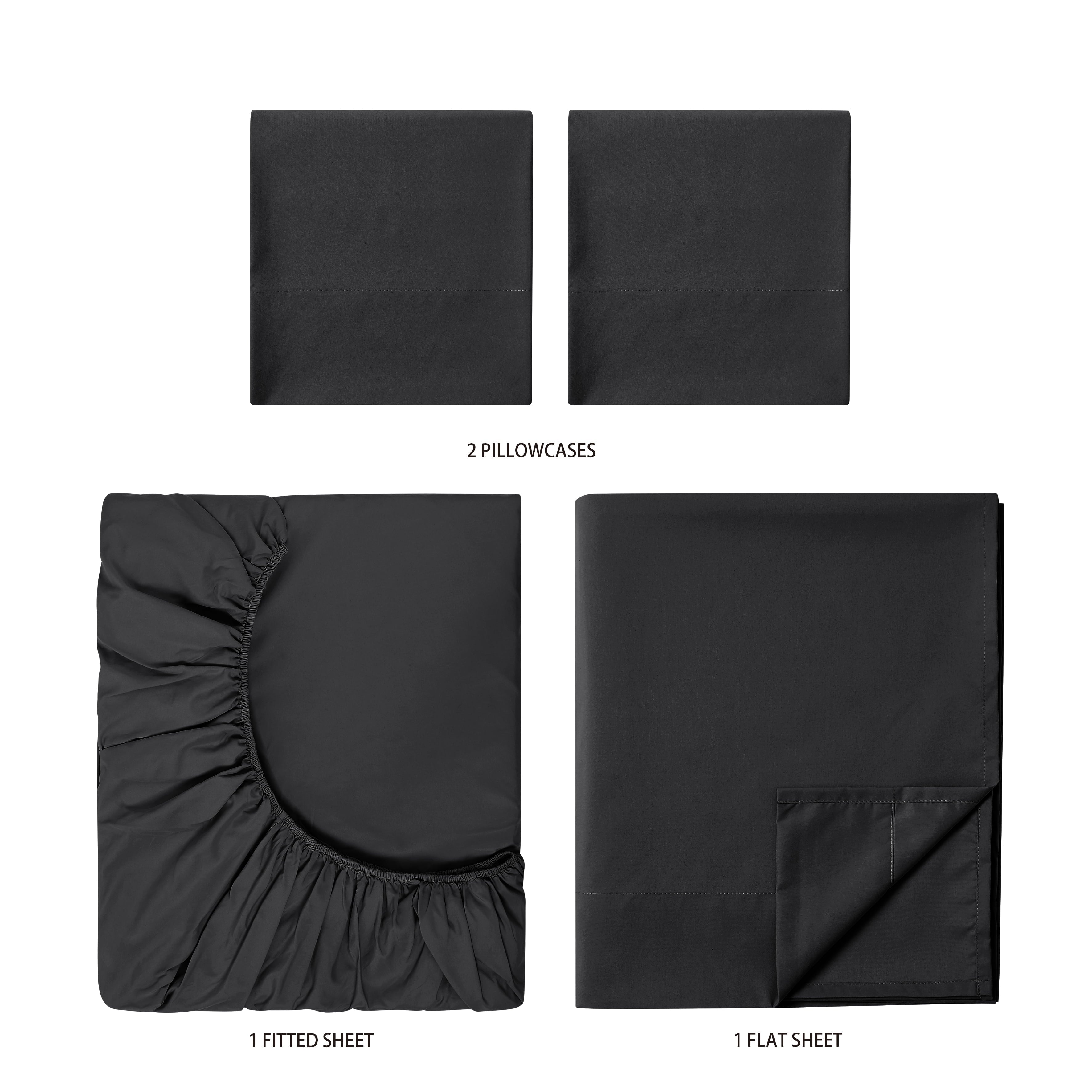 Ultra-Soft Microfiber Bed Sheet Set, Queen, Rich Black, 4 Piece - Premium Ultra-Soft Pillowcase Pair for Sleeping Detail