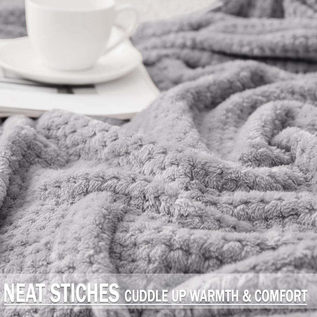 Lightweight Warm Waffle Textured Extra Large Fleece Blanket, Super Soft and Warm Throw Blanket for Couch, Sofa and Bed (Light Grey, 50... - Super Soft Reversible Sherpa Flannel Blanket Detail