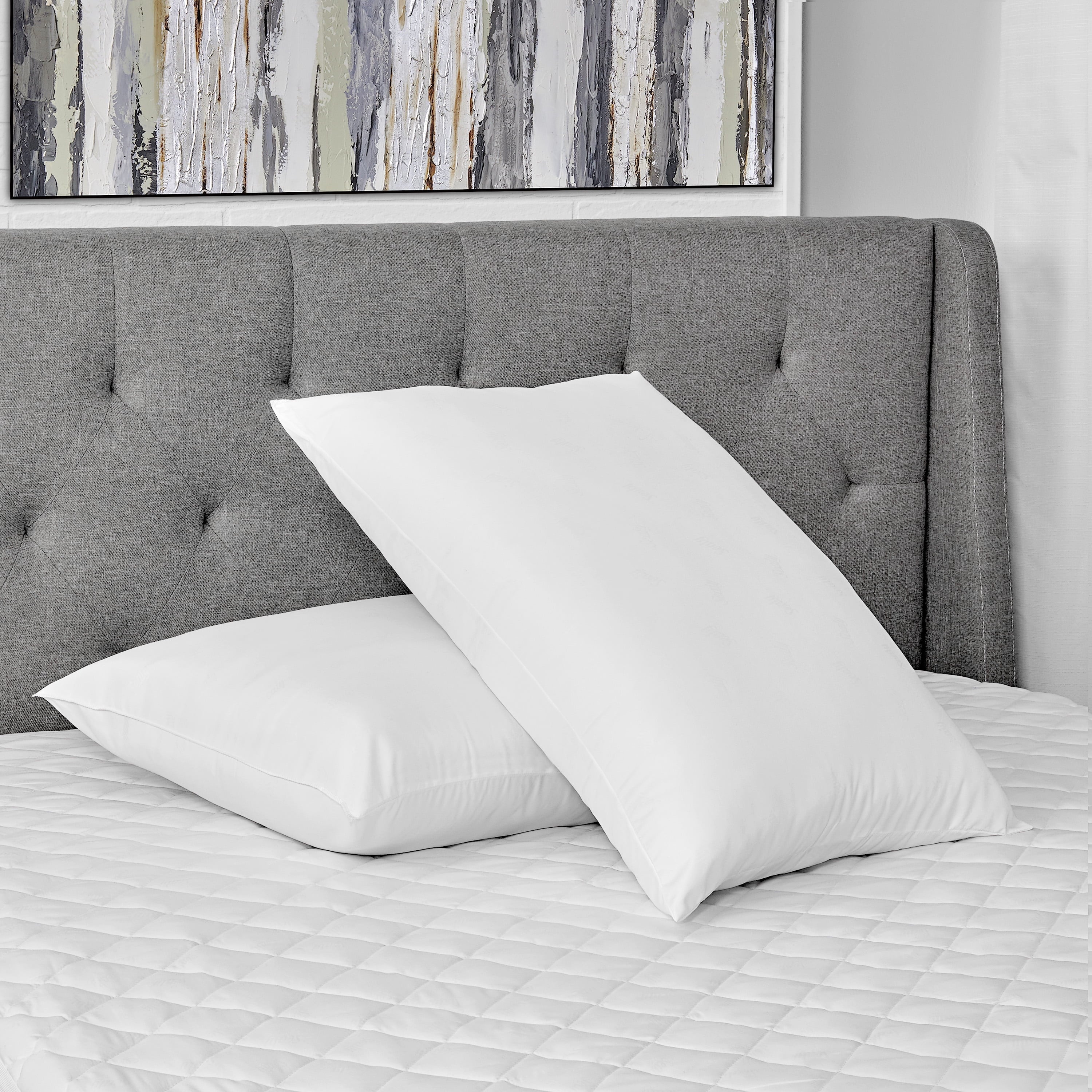 Orthopedic Support Cotton Fresh Bed Pillow, S/Q, White- 2 Pack Antimicrobial Allergy Defense Fabric - Orthopedic Shredded Foam Bed Pillow Set Detail