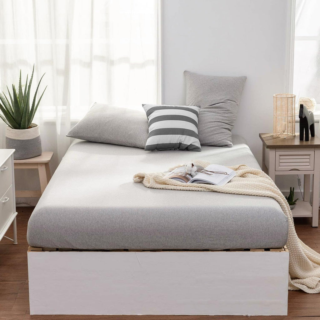 Breathable Luxury Jersey Knit Full Size Sheets 4pc|100% T-Shirt Cotton Blend Super Soft Breathable Jersey Sheets Full Size Bed, Stretch... - Cooling Hotel Quality Bedding Sheets and Pillowcases Detail