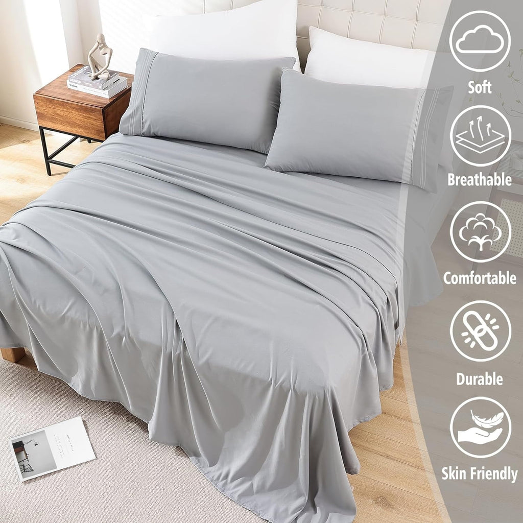 Breathable Luxury Queen Size Sheet Set - Breathable & Cooling Bed Sheets, Hotel Luxury Bed Sheets for Sleepers, Soft & Wrinkle Free She... - Breathable Egyptian Cotton Flat & Fitted Sheets Detail