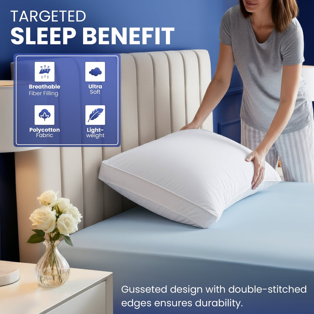 Fluffy Shredded Queen Bed Pillow, 26"L x 18" W, Set of 2, Soft and High-Quality, Gusseted Pillow for All Sleep Positions (White) - Decorative Throw Pillow Cushion for Sofa & Bed Detail