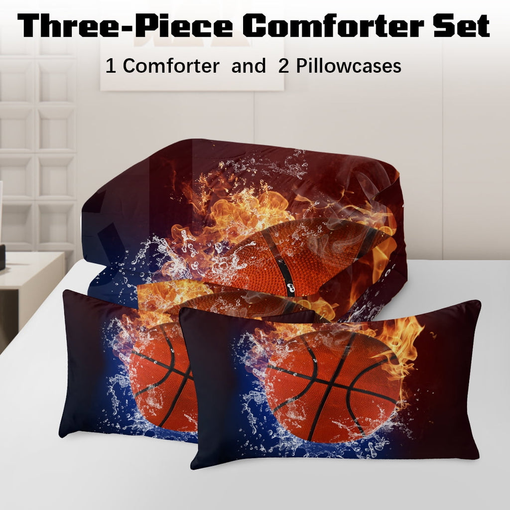 Hypoallergenic Cloud Twin Comforter Set, 3 Pieces Sport Bedding Set for Kids Boys Teens Brushed Microfiber Basketball Comforter Set, 66x90... - Hypoallergenic Ultra-Fluffy Quilt for Winter Detail
