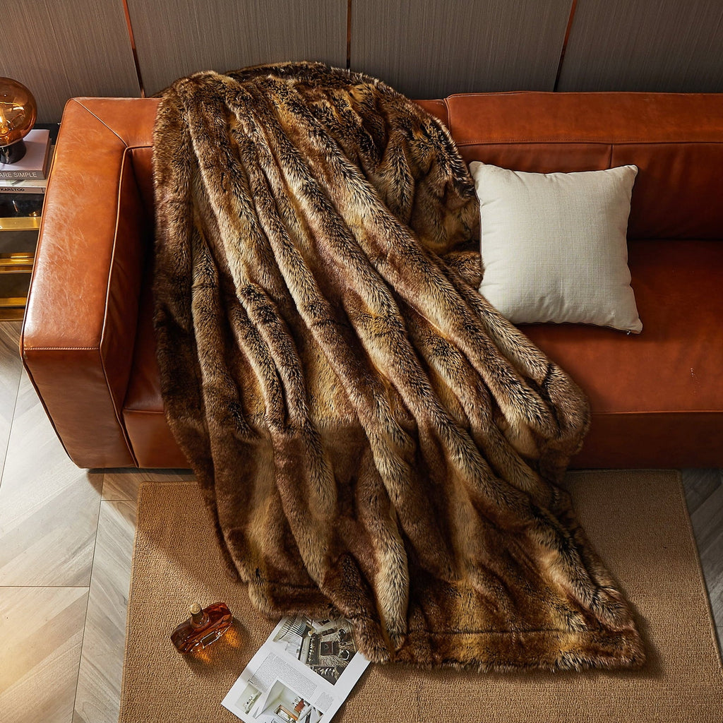 Reversible Sherpa Luxury Faux Fur Throw Blanket for Bed Super Thick Warm Long Fluff Fuzzy Blankets for Bedroom Living Room, 60" x 80", ... - Luxury Knitted Decorative Throw Blanket with Fringes Detail