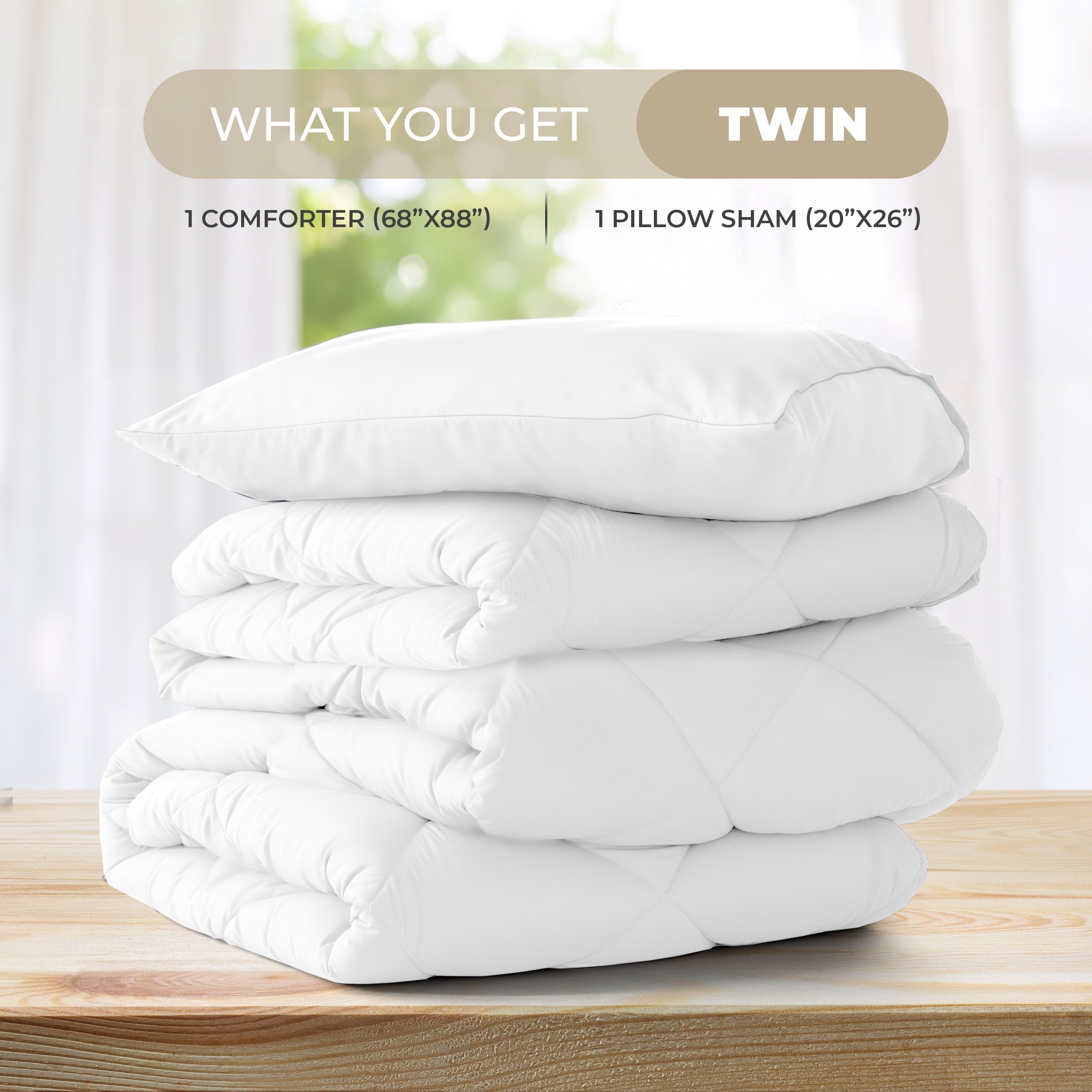 Heavyweight Warmth Lux Decor All-Season Comforter Sets Twin Size 2 PC, Reversible Bedding Set with Diamond Quilted Design Comforter and ... - All-Season Down Alternative Comforter Insert Detail