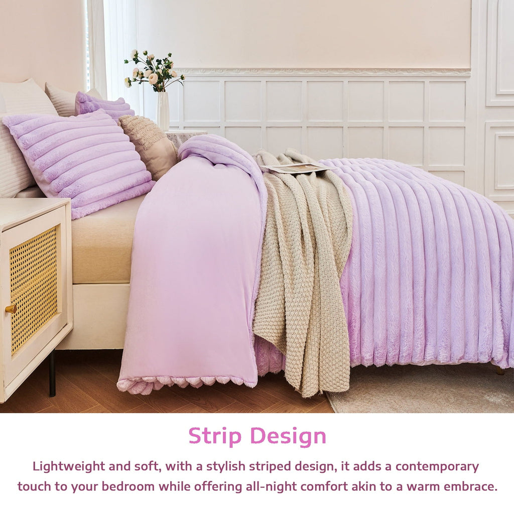 Hypoallergenic Cloud Fleece Twin Comforter Set, Light Purple Super Soft Furry Plush Bedding, Luxury Fluffy Fuzzy Heavy Bed Set for Winter ... - All-Season Down Alternative Comforter Insert Detail