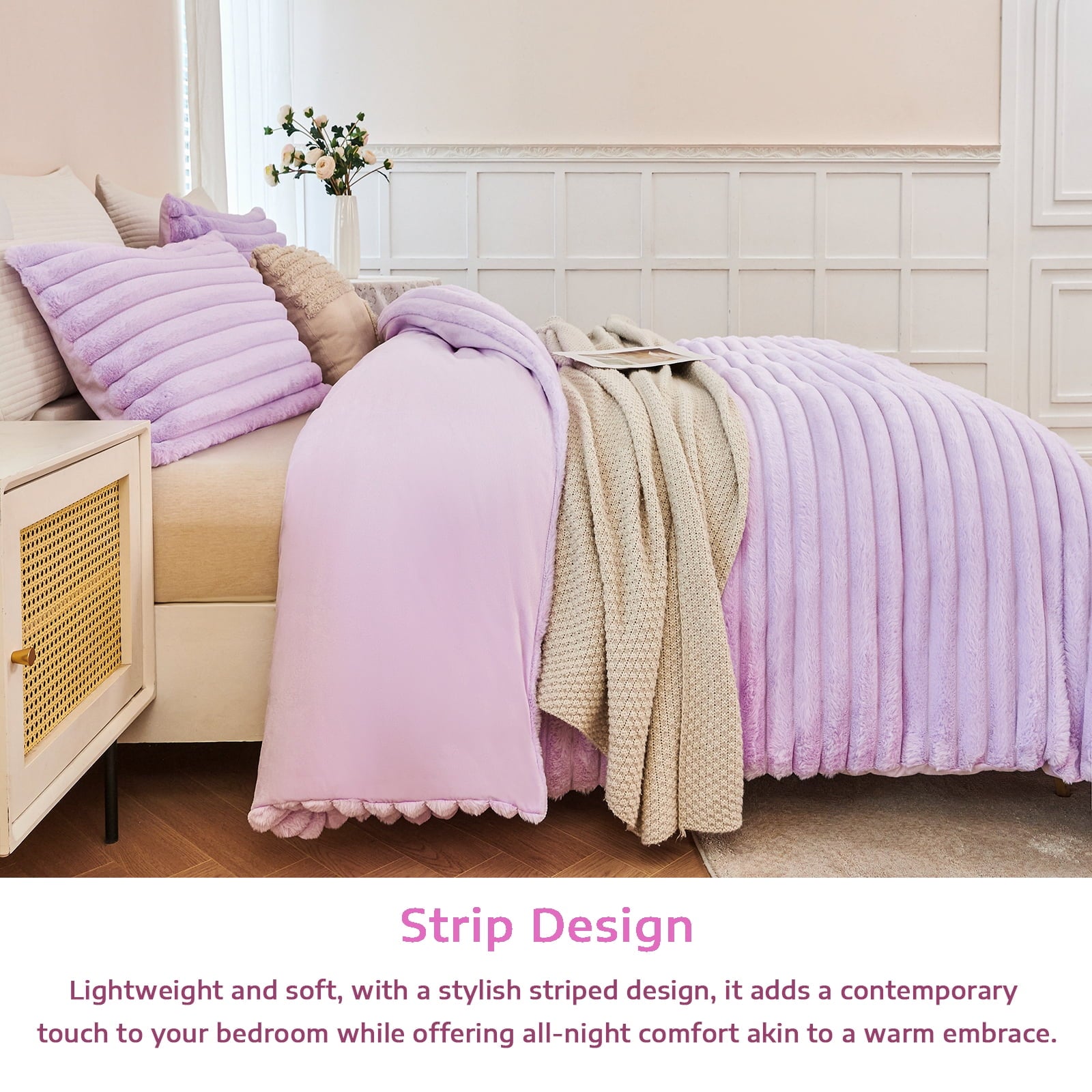 Hypoallergenic Cloud Fleece Twin Comforter Set, Light Purple Super Soft Furry Plush Bedding, Luxury Fluffy Fuzzy Heavy Bed Set for Winter ... - All-Season Down Alternative Comforter Insert Detail