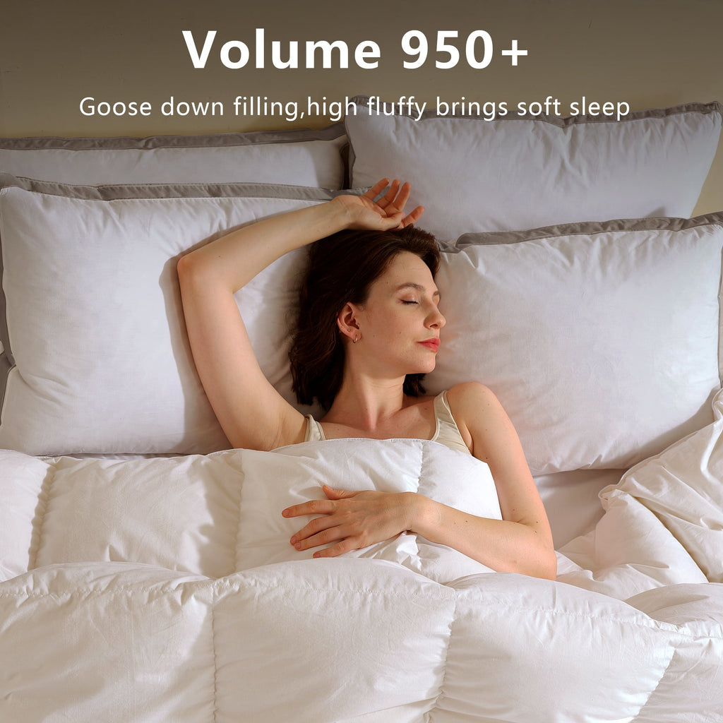 Fluffy Shredded Goose Feather Down Pillows Queen Size Set of 2, 100% Cotton Cover Hotel Collection Bed Pillows，20"x28" - Hotel Quality Plush Sleeping Pillows Detail