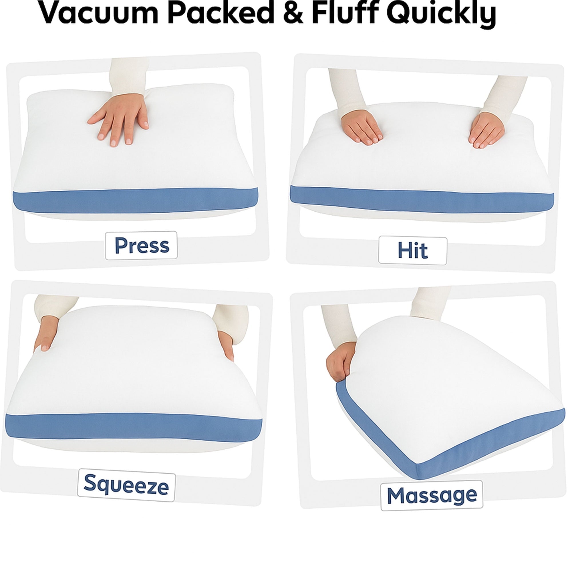Orthopedic Support Gusseted Queen 18x26 Bed Pillows for Sleeping Set of 2 Polycotton White Blue Stripe Comfortable - Orthopedic Shredded Foam Bed Pillow Set Detail