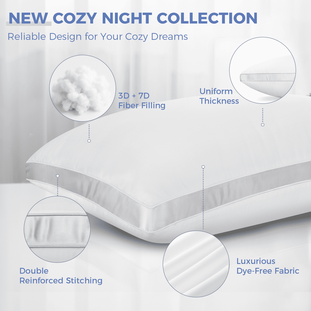 Ergonomic Memory Foam Bed Pillows King Size Set of 2, Luxury Hotel Quality,Fluffy and Supportive Gusseted Bed Pillows for Side, Back, or St... - Hotel Quality Plush Sleeping Pillows Detail
