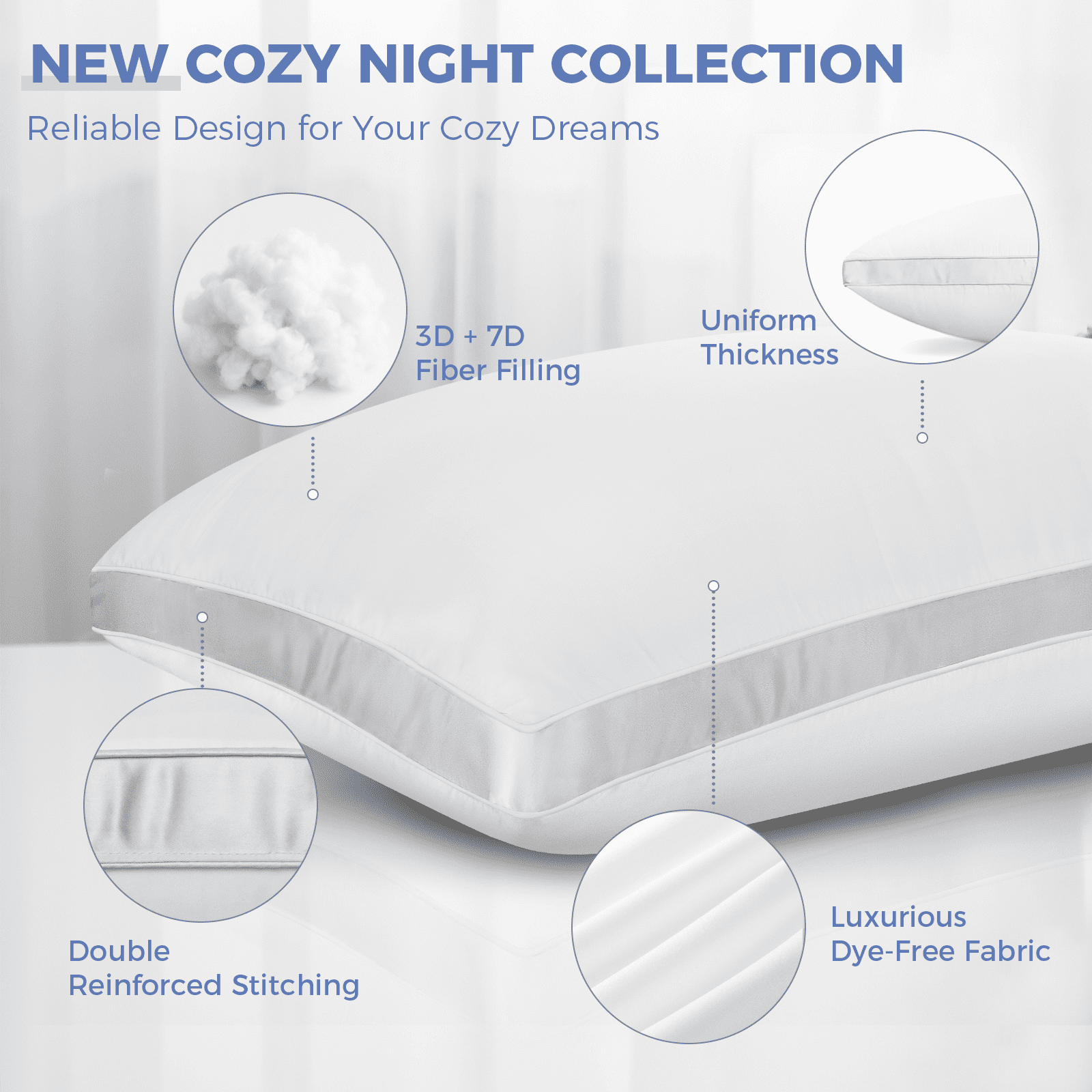 Ergonomic Memory Foam Bed Pillows King Size Set of 2, Luxury Hotel Quality,Fluffy and Supportive Gusseted Bed Pillows for Side, Back, or St... - Hotel Quality Plush Sleeping Pillows Detail