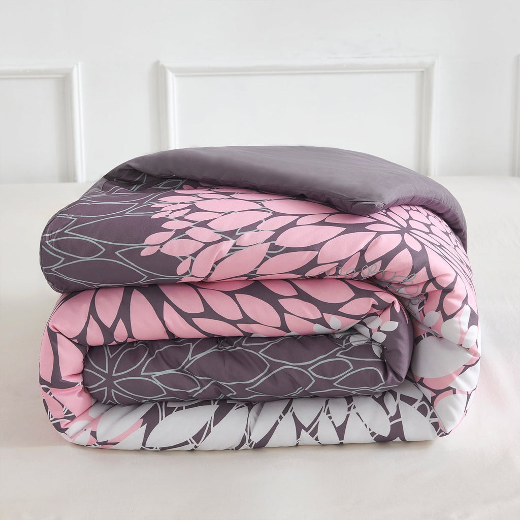 Fluffy Down Alternative 2 Pieces Pink Floral Comforter Set Twin Size, Botanical Bedding Sets with Cute Flowers Printing for Teen Girls - Hypoallergenic Ultra-Fluffy Quilt for Winter Detail