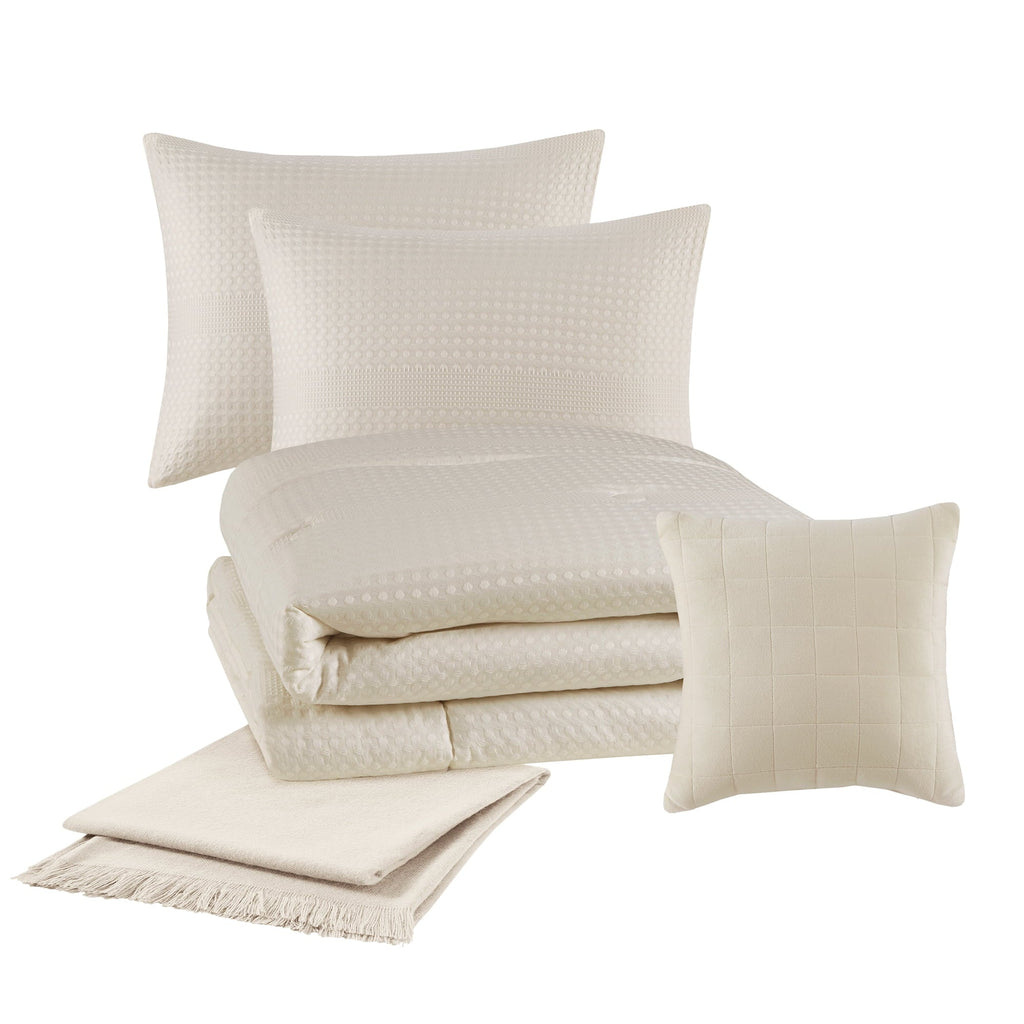 Hypoallergenic Cloud 5-Piece Papyrus Beige Waffle Comforter Set, Full/Queen - Hypoallergenic Ultra-Fluffy Quilt for Winter Detail
