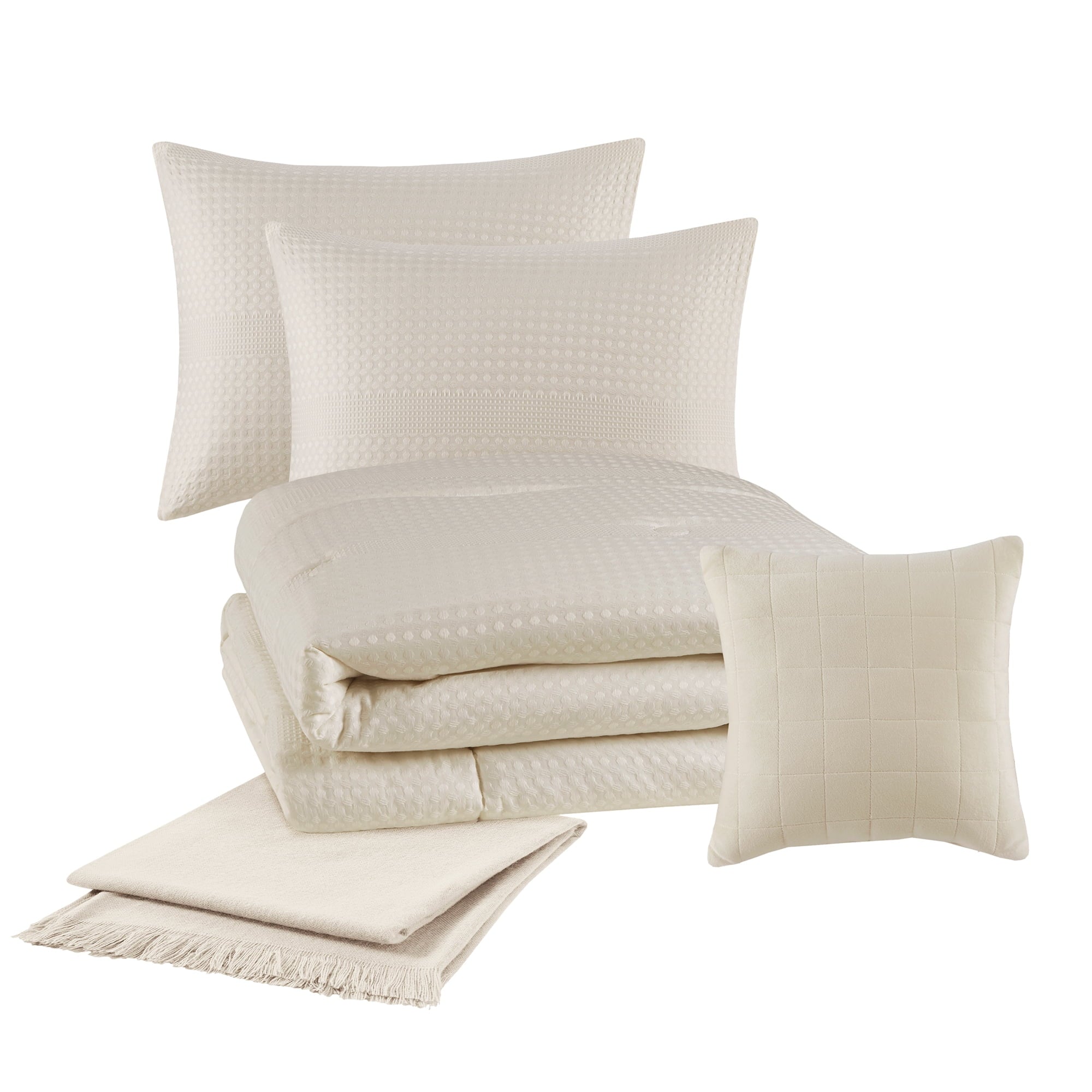 Hypoallergenic Cloud 5-Piece Papyrus Beige Waffle Comforter Set, Full/Queen - Hypoallergenic Ultra-Fluffy Quilt for Winter Detail