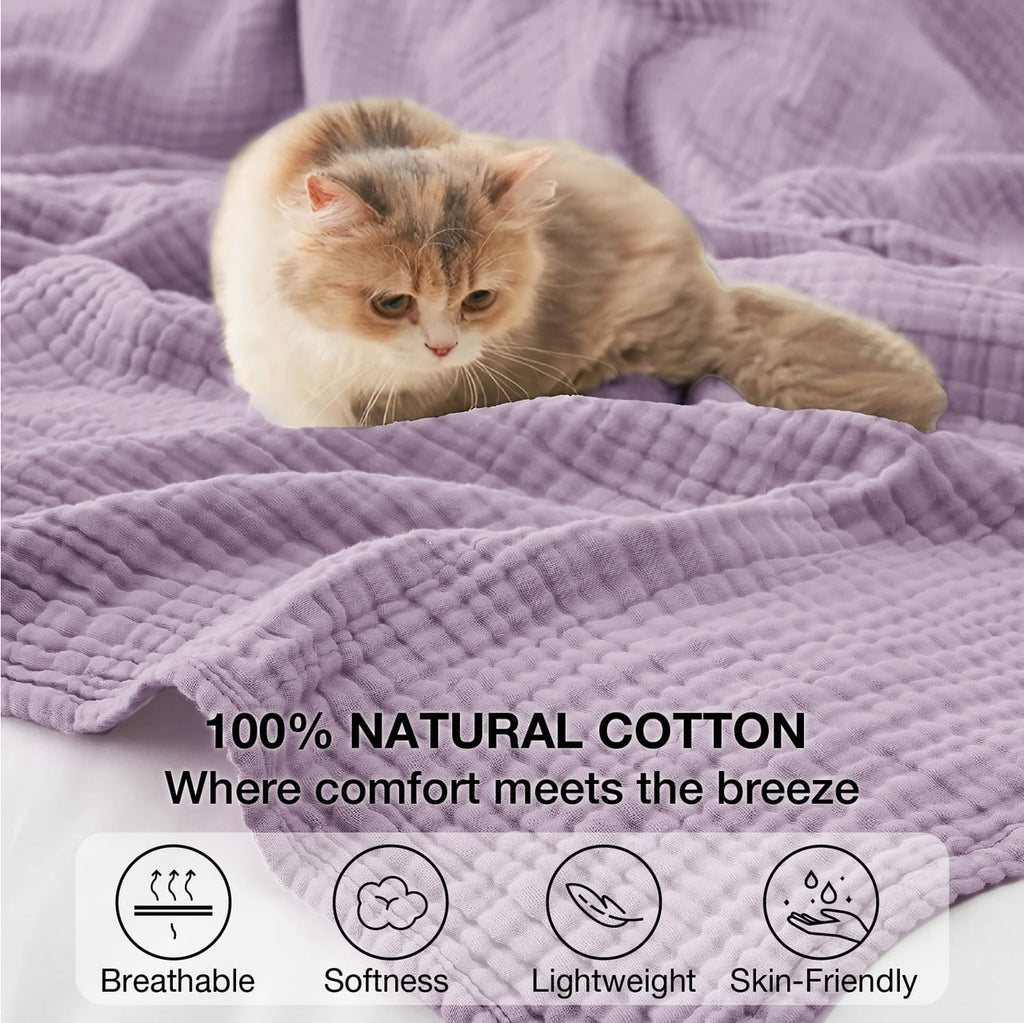 Decorative Knitted 100% Cotton Muslin Blanket Large 50" x 70", 6 Layers Lightweight and Breathable Throw Blankets for Couch, Soft Coolin... - Luxury Knitted Decorative Throw Blanket with Fringes Detail
