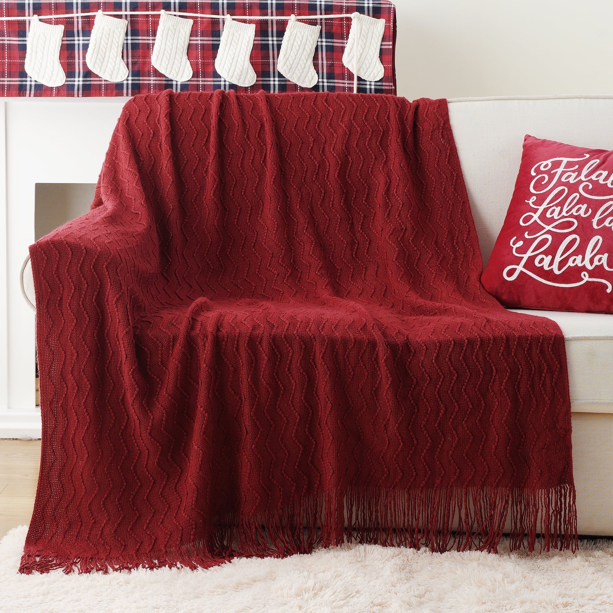 Super Soft Flannel Dark Red Blanket for Couch,Burgundy Knit Throw Blanket for Bedroom,Christmas Throw,50"x60" - Cozy Fleece Throw Blanket for Couch & Bed Detail