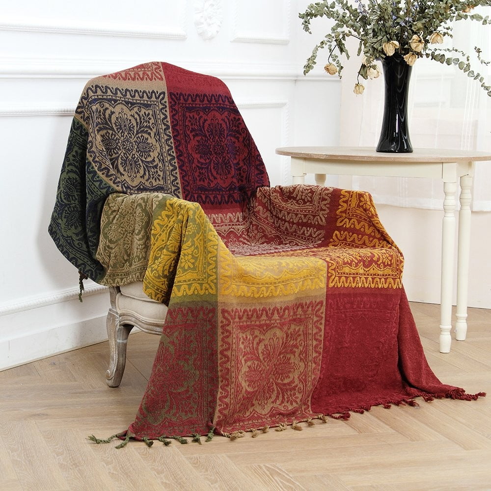 Decorative Knitted 75x60 Inch Machine Wash Boho Tribal Throws Blankets Colorful Bohemian Hippie Chenille Throw Covers Couch Furniture So... - Super Soft Reversible Sherpa Flannel Blanket Detail