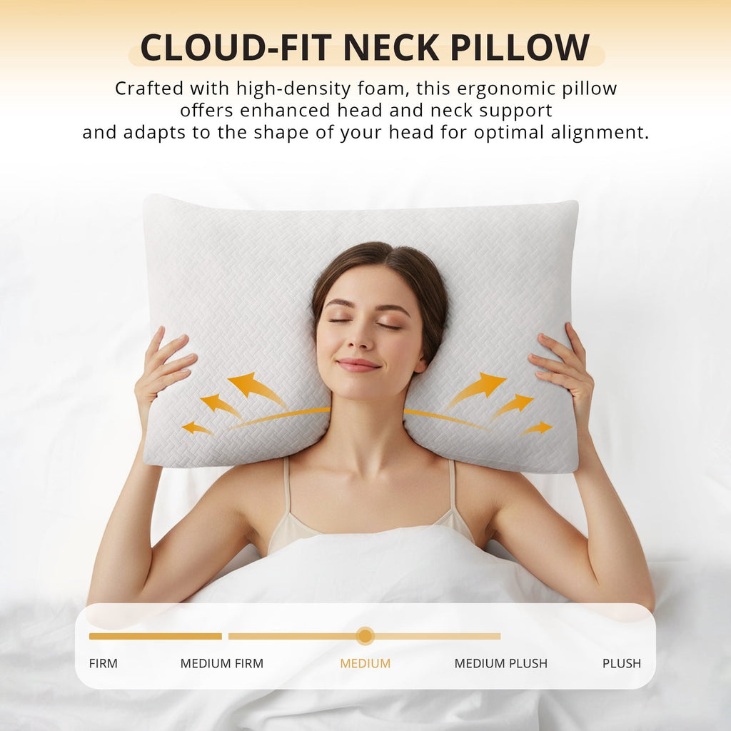 Fluffy Shredded 2 Pack Bed Pillow, Shredded Gel Memory Foam Pillow, Standard Queen, Medium, Made in USA - Orthopedic Shredded Foam Bed Pillow Set Detail