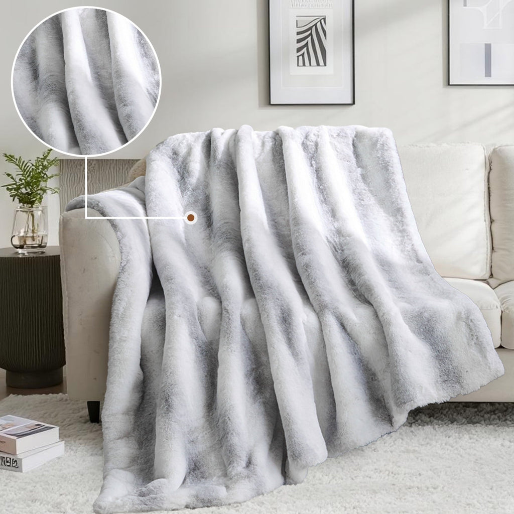 Cozy Fleece Luxury Faux Fur Throw Blanket for Bed Super Thick Warm Fuzzy Blankets for Bedroom Living Room, 60" x 80", White - Luxury Knitted Decorative Throw Blanket with Fringes Detail