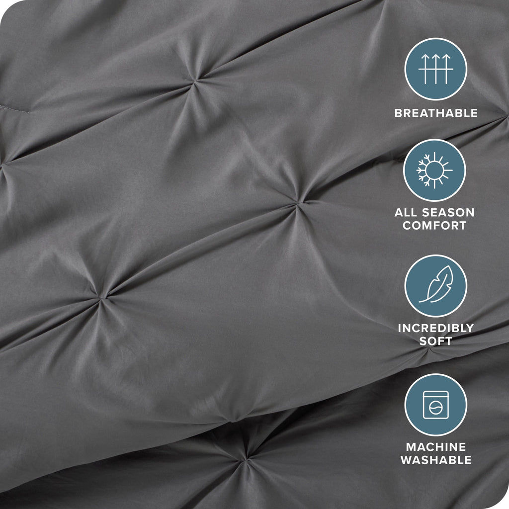 Fluffy Down Alternative Pintuck Down Alternative Comforter Set - 3-Pieces - All Seasons - King, Grey - Hypoallergenic Ultra-Fluffy Quilt for Winter Detail