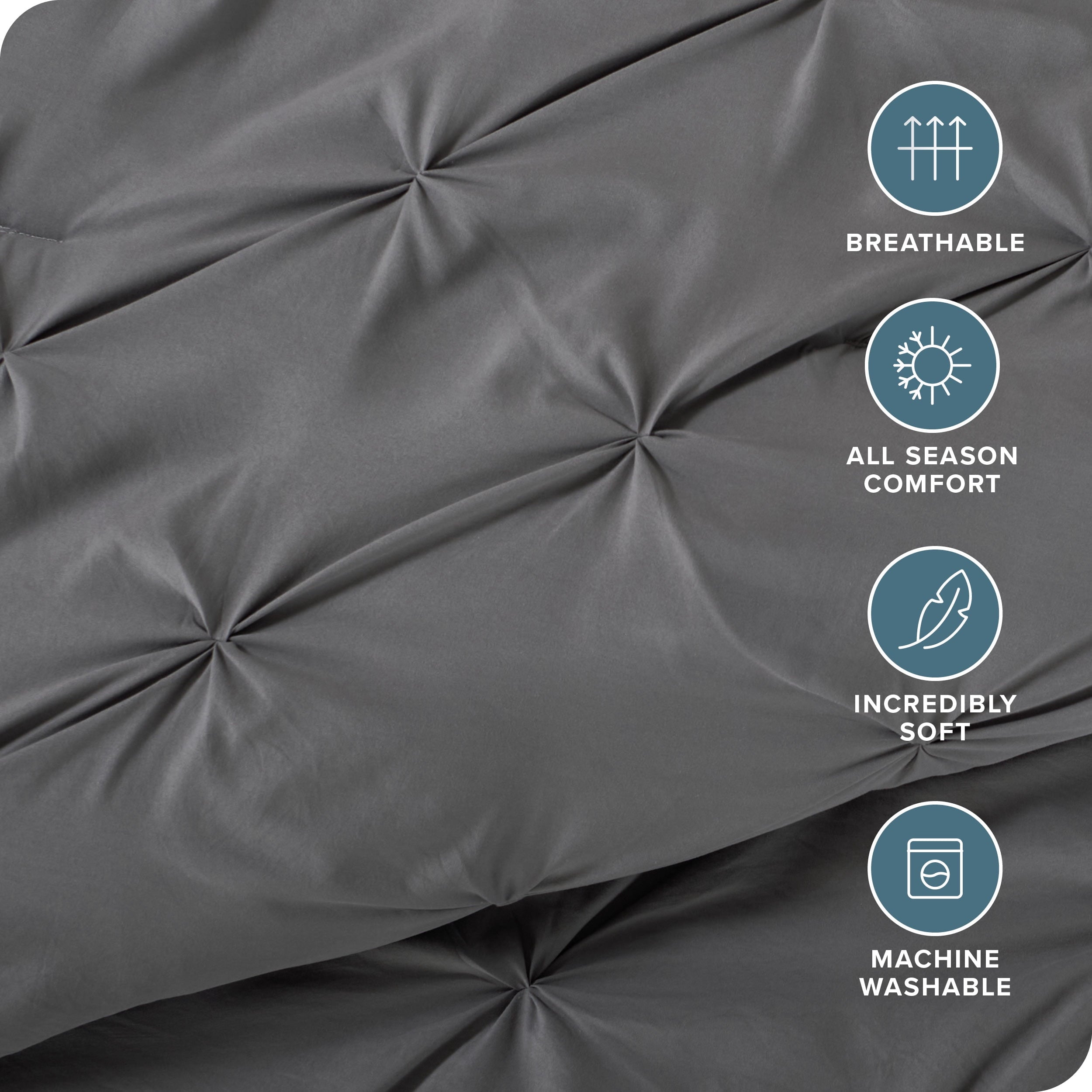 Fluffy Down Alternative Pintuck Down Alternative Comforter Set - 3-Pieces - All Seasons - King, Grey - Hypoallergenic Ultra-Fluffy Quilt for Winter Detail