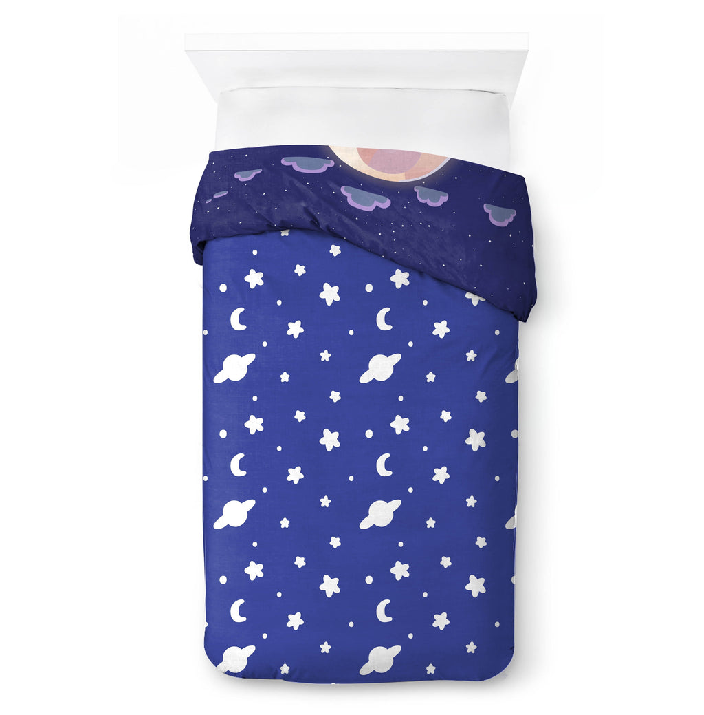 Luxurious Quilted Dream Kids 2 Piece Blue Reversible Comforter and Pillowcase Bedding Set, Twin/Full - All-Season Down Alternative Comforter Insert Detail