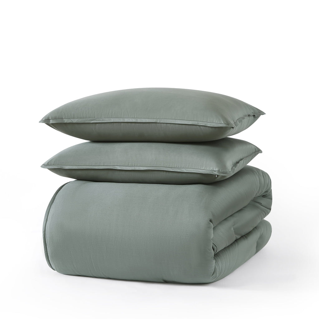 Hypoallergenic Cloud 3-Piece 400 Thread Count Flag Stone Green Cotton Lyocell Blend Comforter Set, Adult King - All-Season Down Alternative Comforter Insert Detail