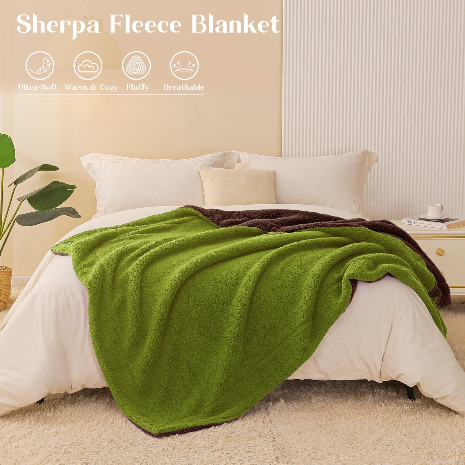 Cozy Fleece Reversible Sherpa Fleece Throw Blanket for Couch, Soft Plush Blanket for Bed Sofa, Warm Fluffy Blankets for All Seaso... - Lightweight Plush Warm Blanket for All Seasons Detail