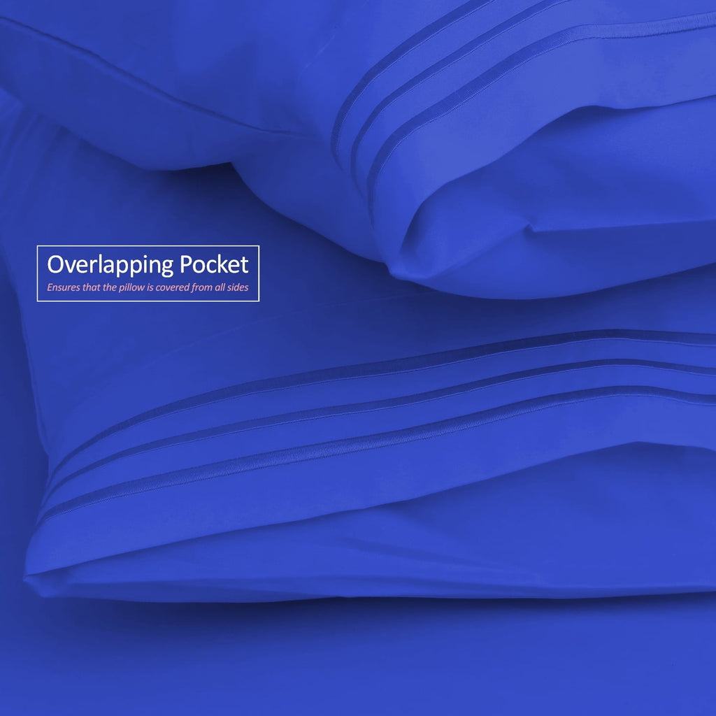 Breathable Luxury Premier 1800 Microfiber Collection 3-Line Bed Sheet Set, Full Size, Royal Blue - Breathable Egyptian Cotton Flat & Fitted Sheets Detail
