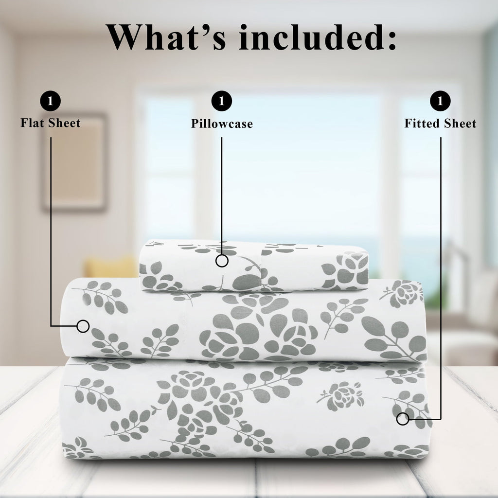 Breathable Luxury Lux Decor Twin Microfiber Bed Sheets - 3 Piece Floral Sheet Set, Soft Breathable Bedding, Wrinlkle Resistant, OEKO-TE... - Cooling Hotel Quality Bedding Sheets and Pillowcases Detail