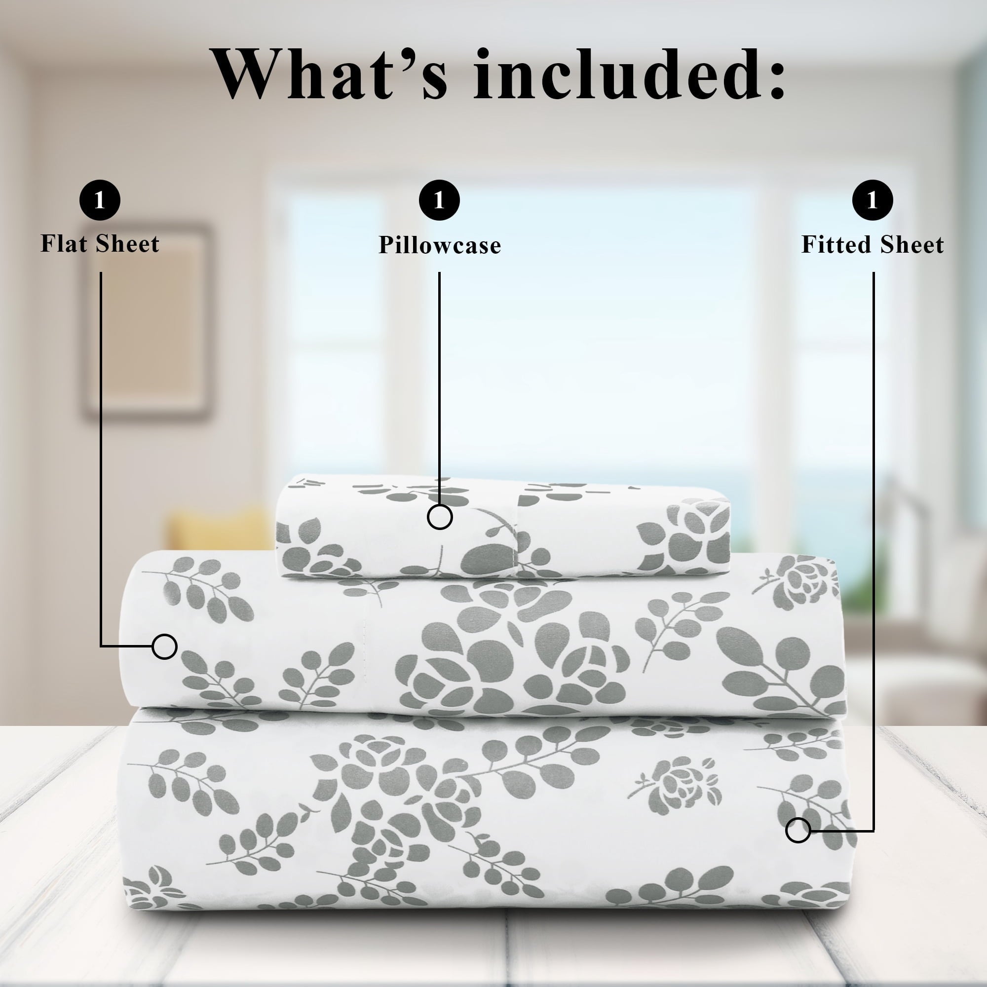 Breathable Luxury Lux Decor Twin Microfiber Bed Sheets - 3 Piece Floral Sheet Set, Soft Breathable Bedding, Wrinlkle Resistant, OEKO-TE... - Cooling Hotel Quality Bedding Sheets and Pillowcases Detail