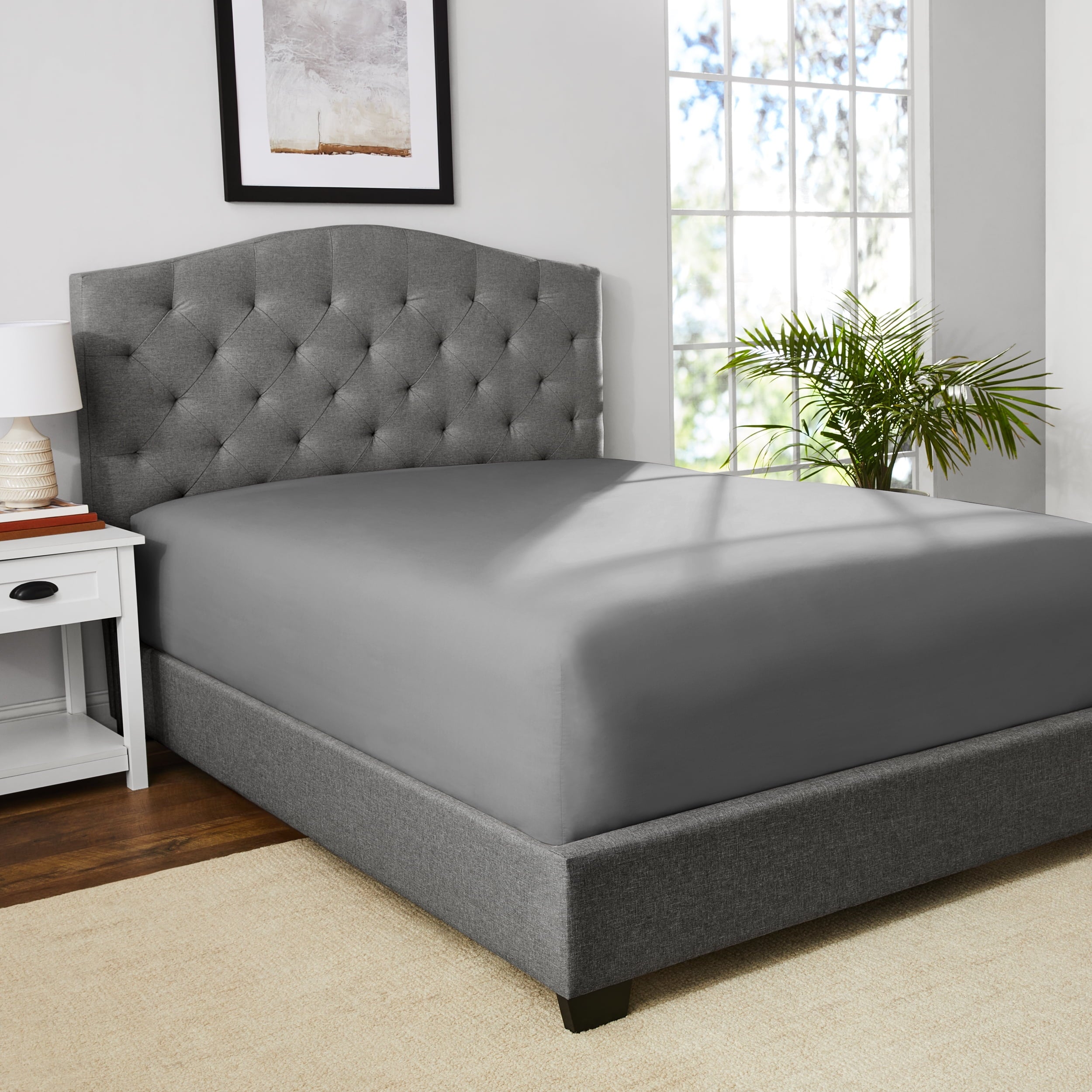 Wrinkle-Resistant Solid Soothing-Gray Cotton Blend Fitted Sheet, Twin/Twin XL - Luxury Bed Sheet Set with Deep Pockets Detail