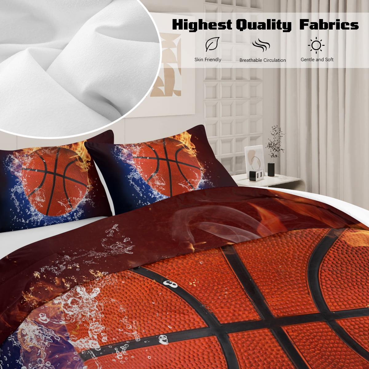 Hypoallergenic Cloud Twin Comforter Set, 3 Pieces Sport Bedding Set for Kids Boys Teens Brushed Microfiber Basketball Comforter Set, 66x90... - Hypoallergenic Ultra-Fluffy Quilt for Winter Detail