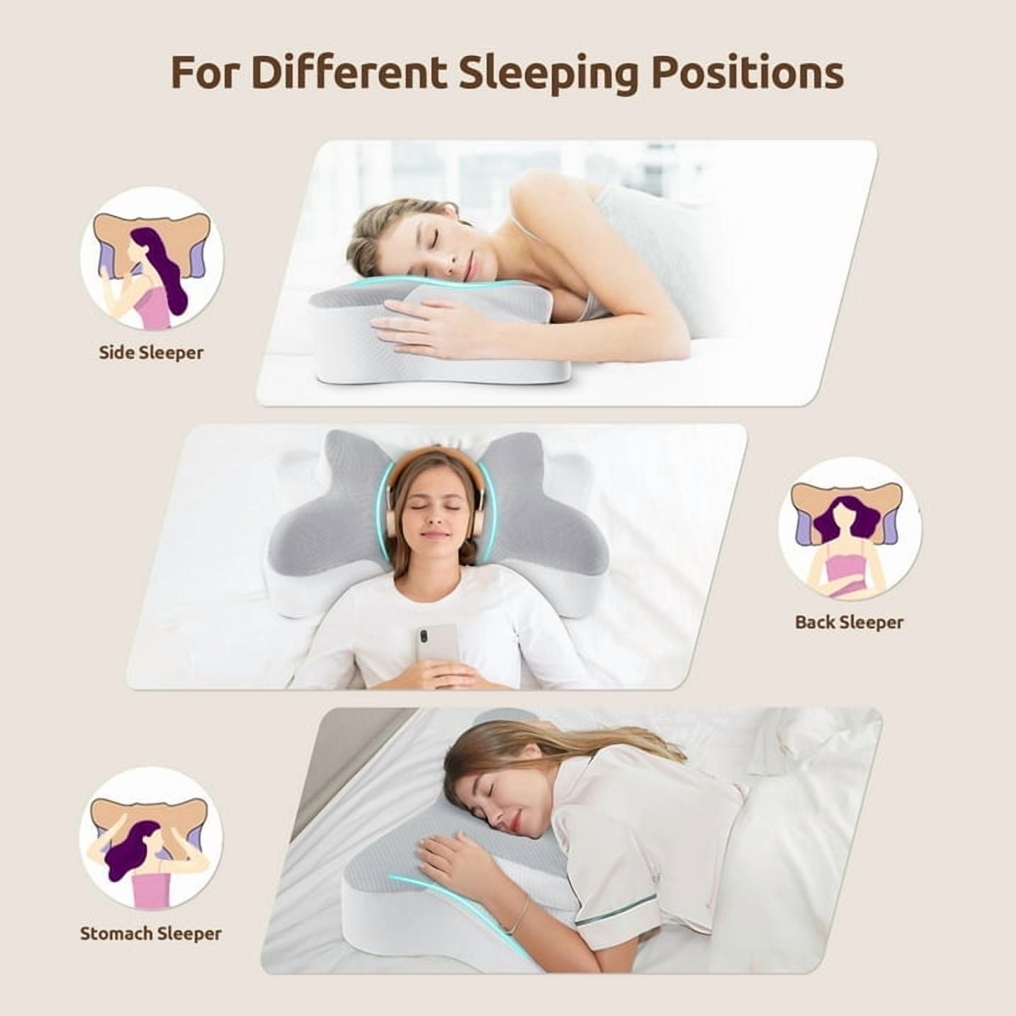 Decorative Plump Cervical Pillow for Sleeping Memory Foam Neck Pain Relief Contour Orthopedic Ergonomic Pillows for Women Side Sleeper... - Hotel Quality Plush Sleeping Pillows Detail