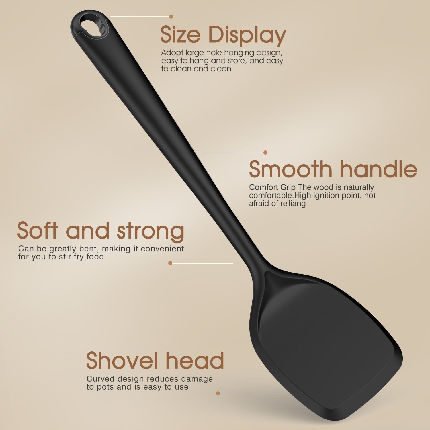 Non-Stick Safe Silicone Kitchen Utensils Set, 600°F Heat Resistant Silicone Cooking Utensils, Spatula, Spoon, Whisk, Tongs, Kitchen ... - Heat-Resistant Silicone Cooking Spatula Turner Detail
