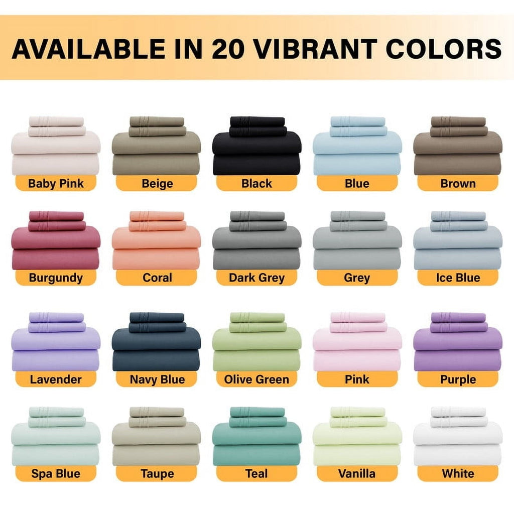 Wrinkle-Resistant Size Sheet Set, 4-Piece Plain Soft Microfiber – Deep Pocket Bed Sheets, Includes 1 Fitted Sheet, 1 Flat Sheet, 2 Pill... - Luxury Bed Sheet Set with Deep Pockets Detail