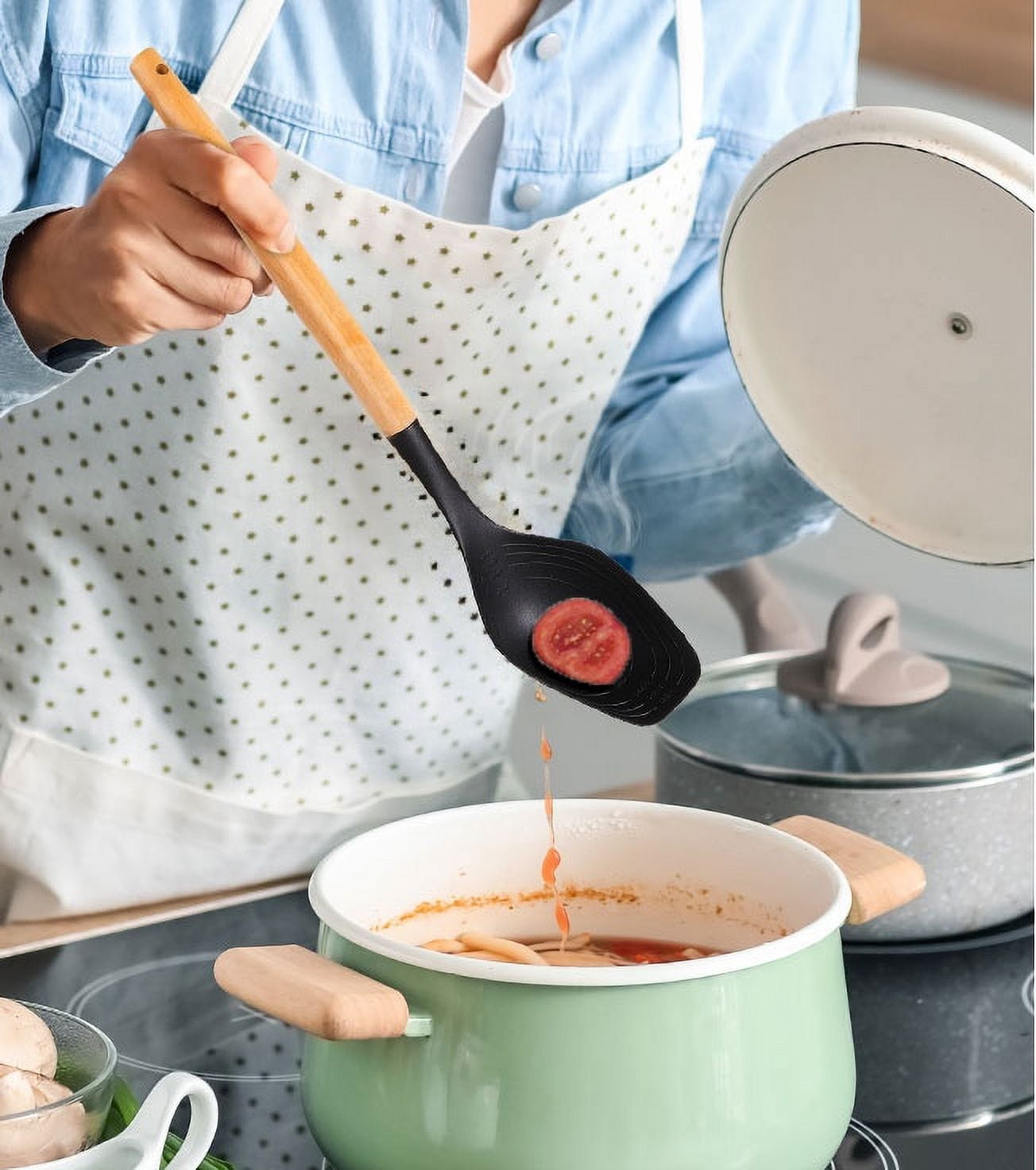 Heavy Duty with Bamboo Handle, Ideal for Cooking , 13in L - Professional Kitchen Tool for Culinary Enthusiasts Detail