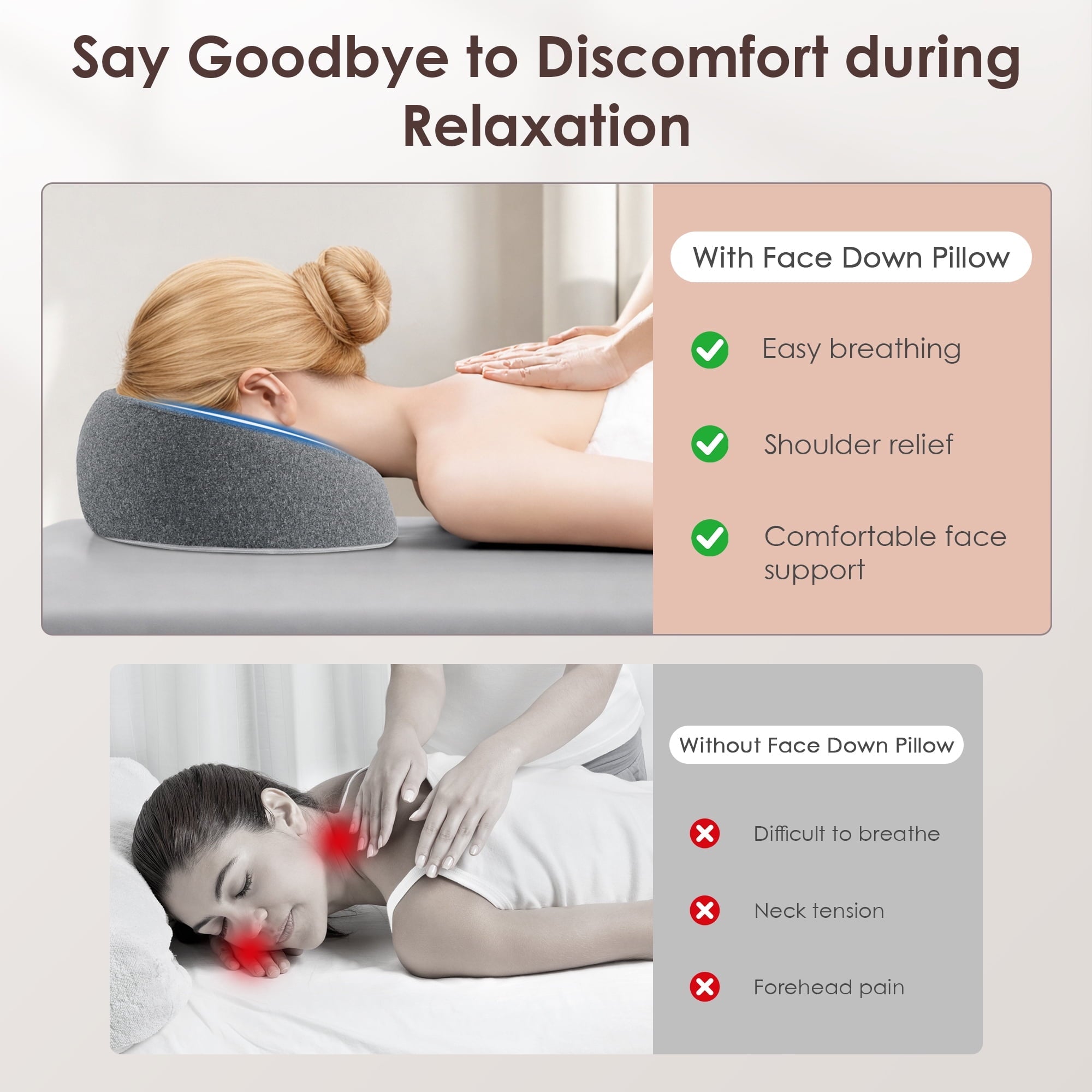Ergonomic Memory Foam Face Down Pillow Massage Headrest for Bed, Memory Foam Pillow Face Cradle Support for Stomach Sleepers, Eye Post-Surg... - Hotel Quality Plush Sleeping Pillows Detail