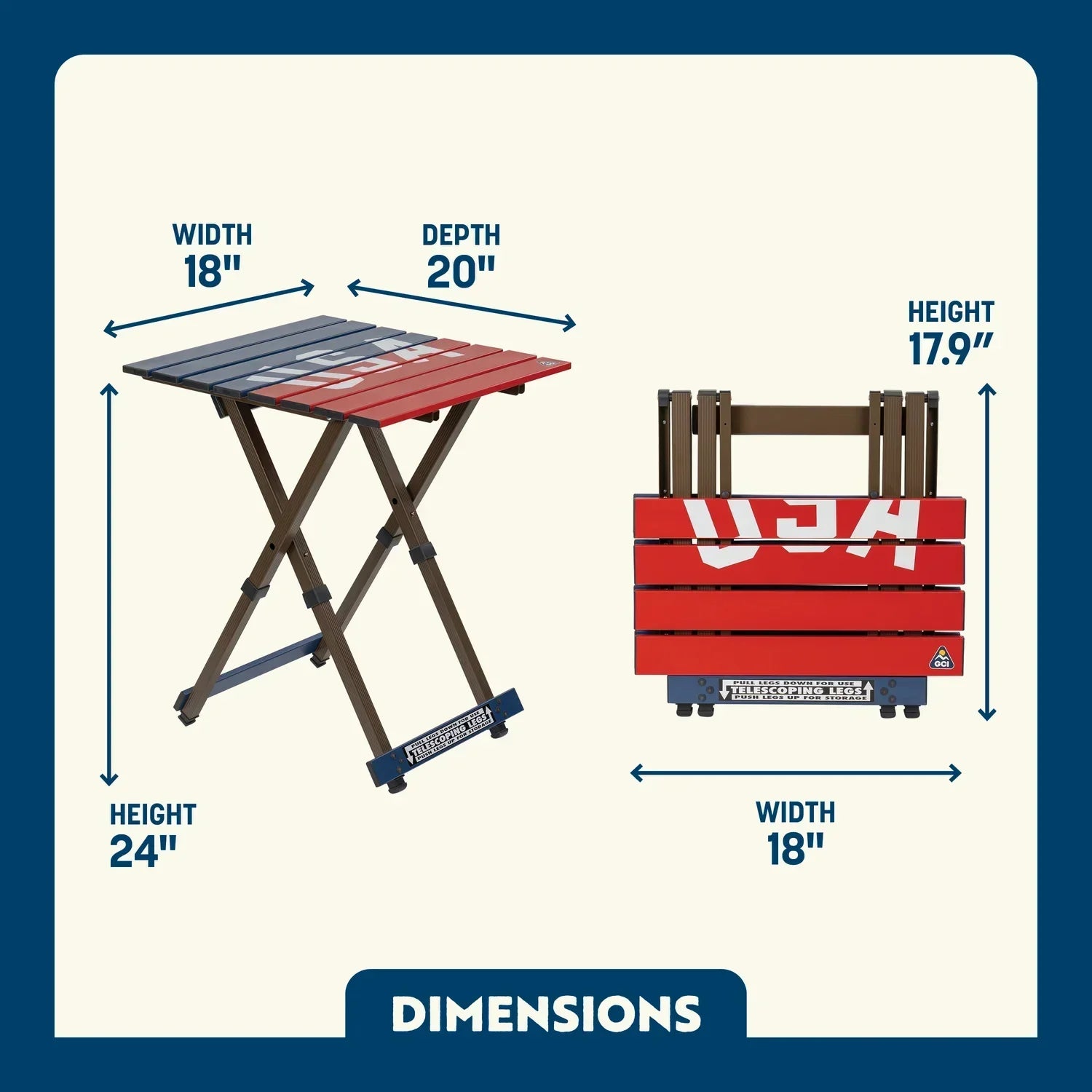 Heavy-Duty Grilling Compact Camp Table 20 - USA Anniversary Deluxe - Choice 757 - Master Outdoor Kitchen Station for Tailgating & BBQ Detail