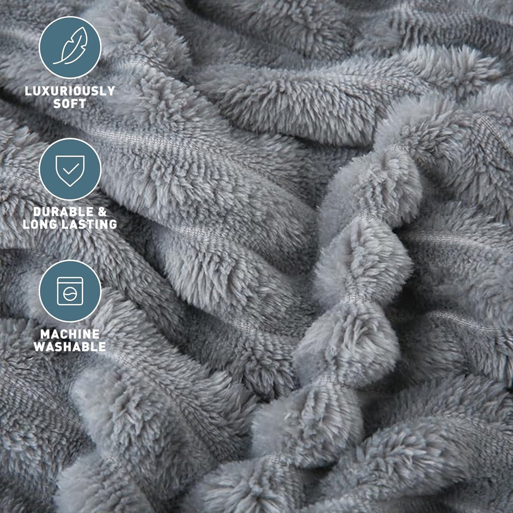 Decorative Knitted for Couch,Sofa,Bed, Super Soft Striped Gray Bed for Office Picnic Travel Bedroom, Warm Cozy Lightweight Home Decor fo... - Lightweight Plush Warm Blanket for All Seasons Detail
