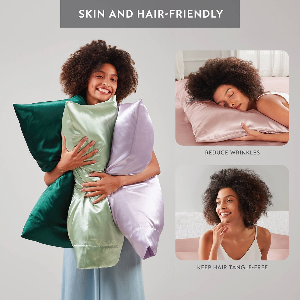 Cooling Sateen Satin Sheet Set, Twin Bed Sheets with Pillowcases, 4-Piece Luxury Silky Sheet Set, Blue, Gifts for Women - Premium Ultra-Soft Pillowcase Pair for Sleeping Detail