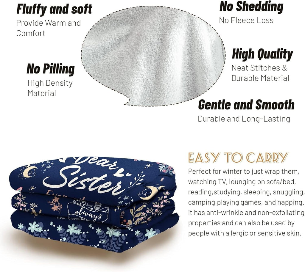 Reversible Sherpa Sister Gifts Blanket, Sisters Gifts on Mother's Day, Blanket Present for Sisters on Valentine's Day, Happy Birthday S... - Cozy Fleece Throw Blanket for Couch & Bed Detail