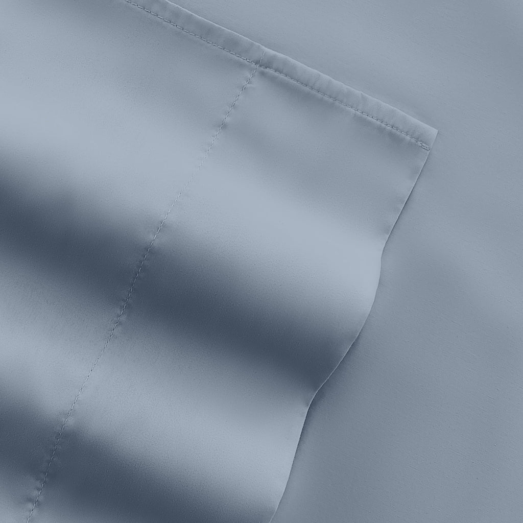 Cooling Sateen Queen, Light Blue Solid Microfiber 6 Piece Bed Sheet Set - Premium Ultra-Soft Pillowcase Pair for Sleeping Detail