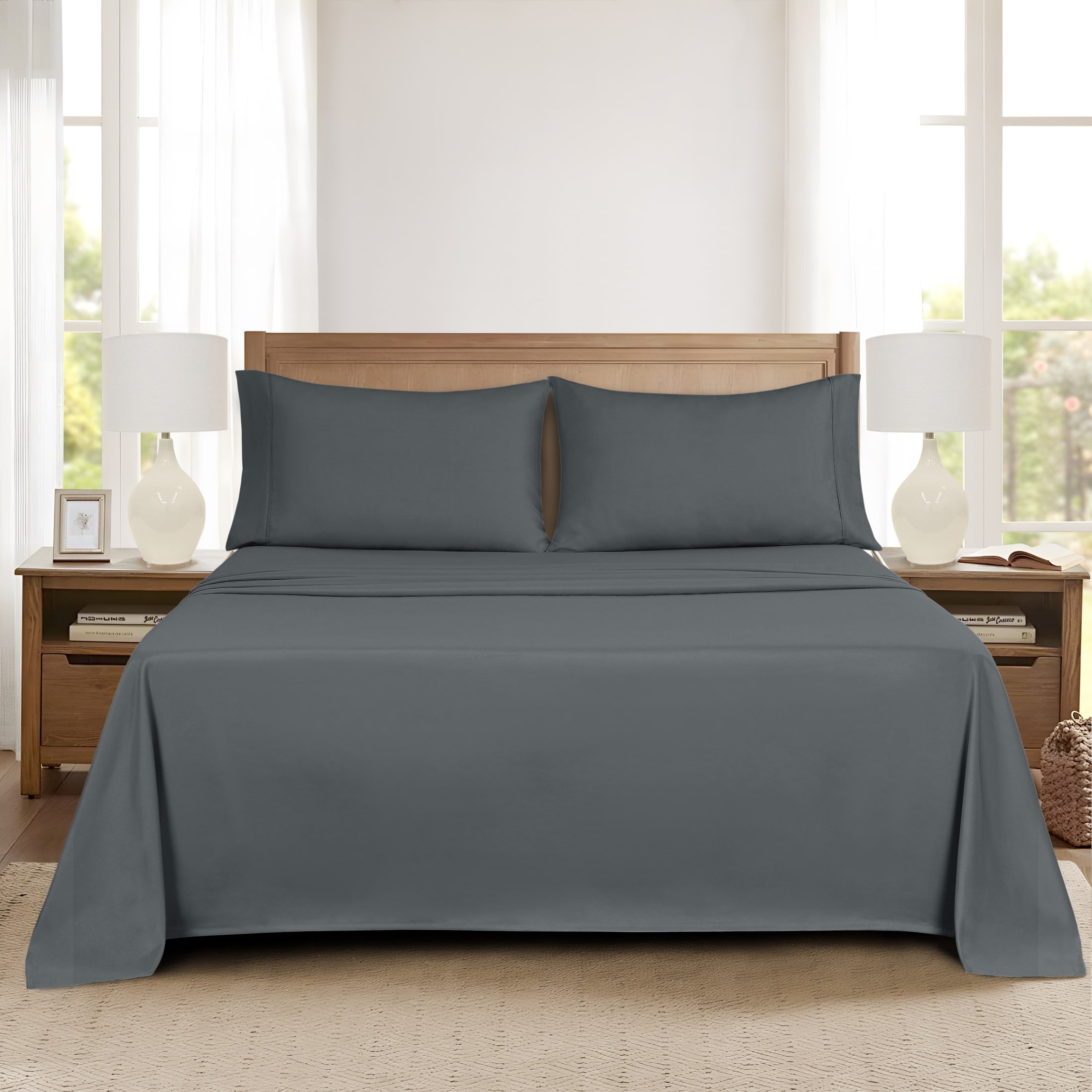 Breathable Luxury Super Soft Brushed Microfiber Bed Sheet Set, Soothing Gray, Queen, 4 Piece - Cooling Hotel Quality Bedding Sheets and Pillowcases Detail