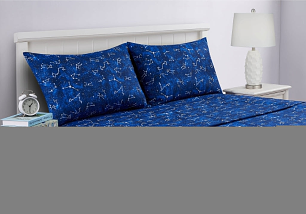 Cooling Sateen Kids Soft Microfiber Sheet Set, Navy Blue Stars, Full, 4 Pieces, Easy Care - Cooling Hotel Quality Bedding Sheets and Pillowcases Detail