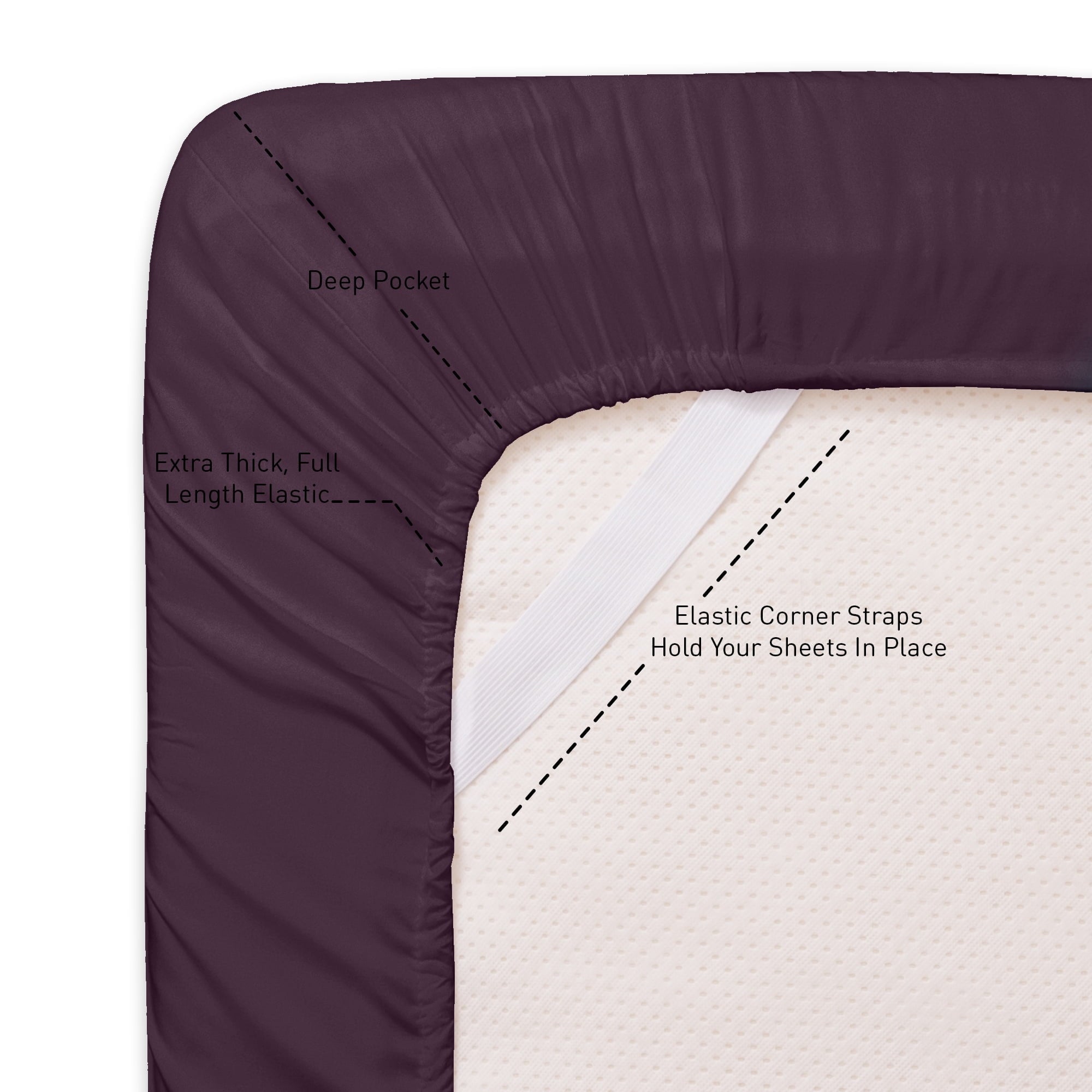 Breathable Luxury 1800 Series Bed Sheets - Extra Soft Microfiber Deep Pocket Sheet Set - Purple, Full - Premium Ultra-Soft Pillowcase Pair for Sleeping Detail